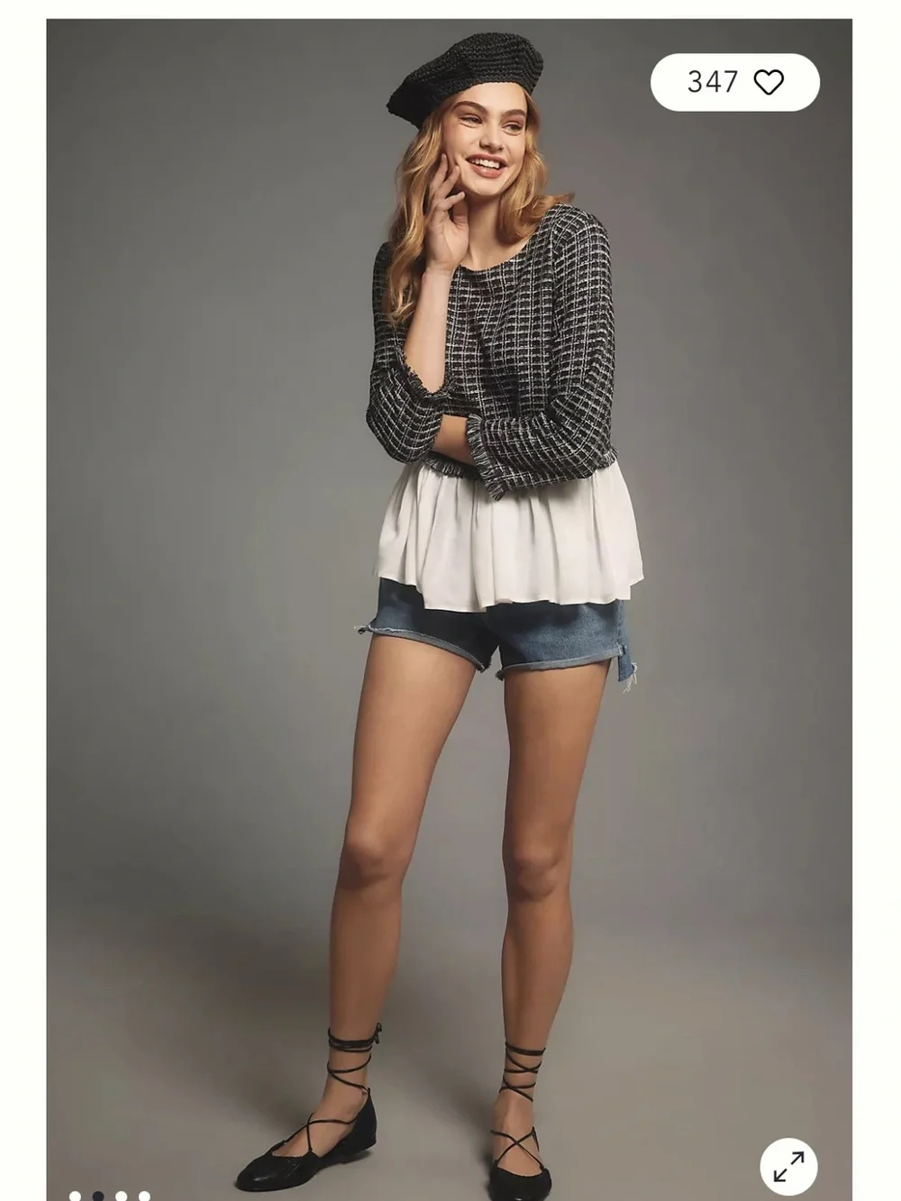 Anthropologie Maeve Tweed Twofer Black & White Tweed-Look Layered Hem Top